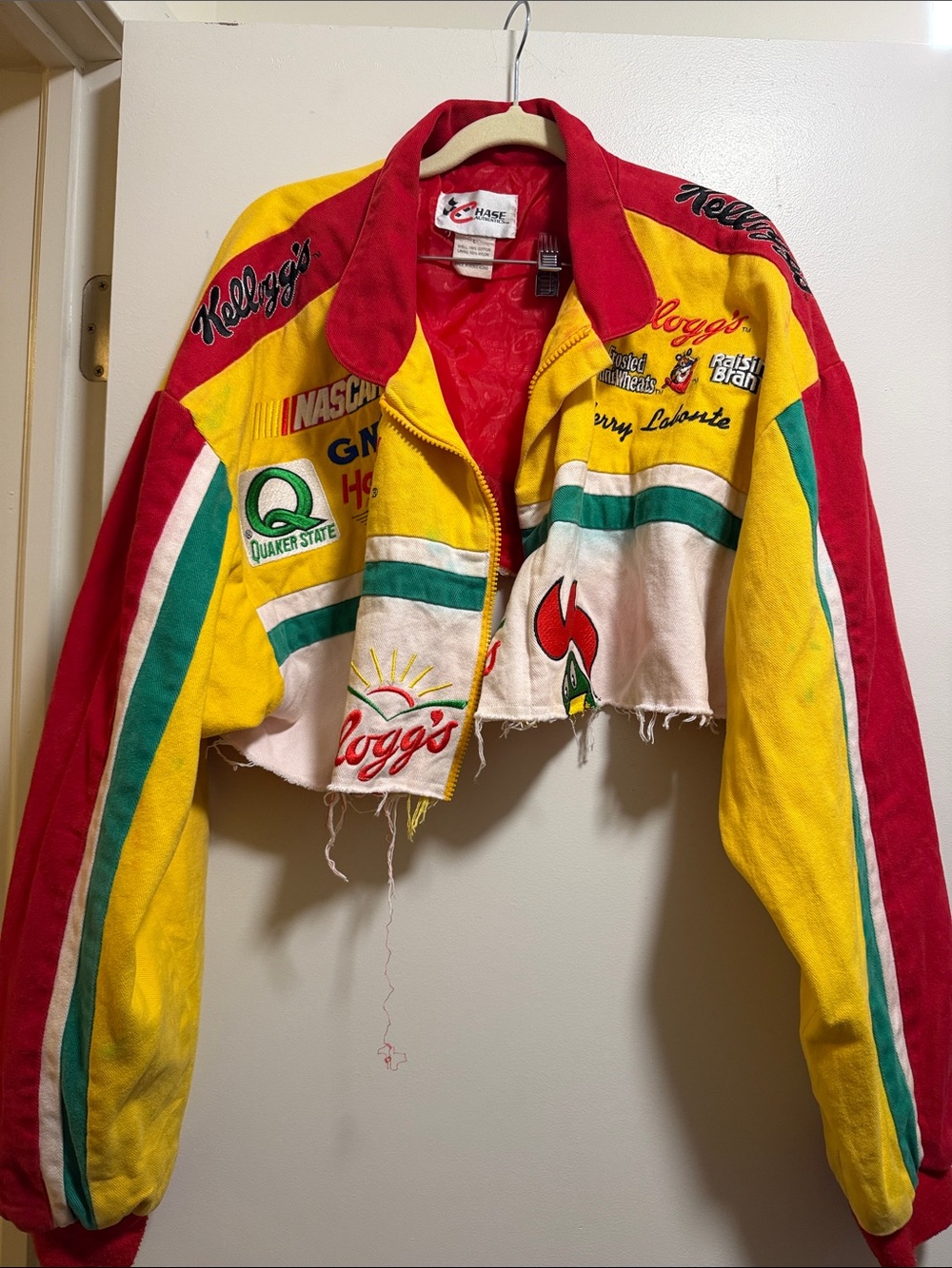 Chase Authentics Cropped Racing Bomber Jacket - Yellow, Red & Green